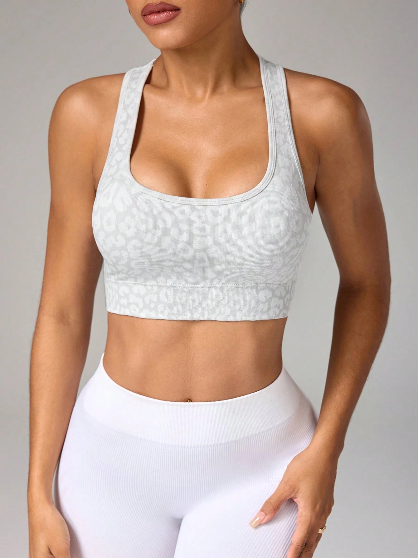Leopard Print Round Neck Sports Bra