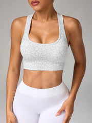Leopard Print Round Neck Sports Bra
