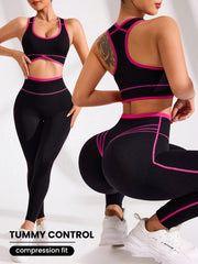 Contrast Trim Seamless Sports Bra & Leggings Workout Set