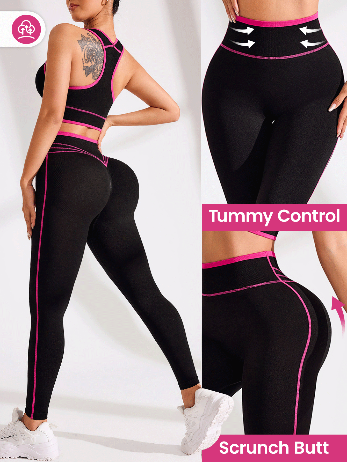 Contrast Trim Seamless Sports Bra & Leggings Workout Set