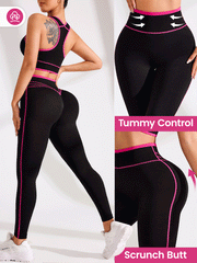 Contrast Trim Seamless Sports Bra & Leggings Workout Set
