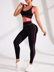 Contrast Trim Seamless Sports Bra & Leggings Workout Set