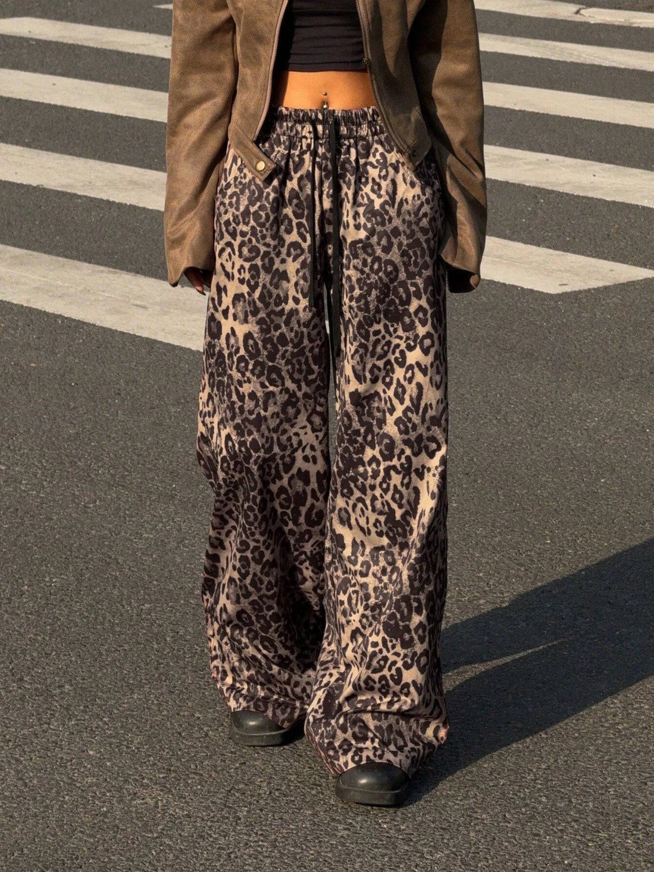 Loose Leopard Print Wide Leg Pants