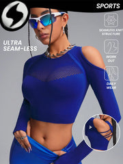 Asymmetric Cropped- Long Sleeve Seamless Sports Tshirt