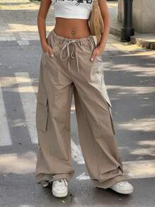 Drawstring Baggy Wide-Leg Parachute Pants