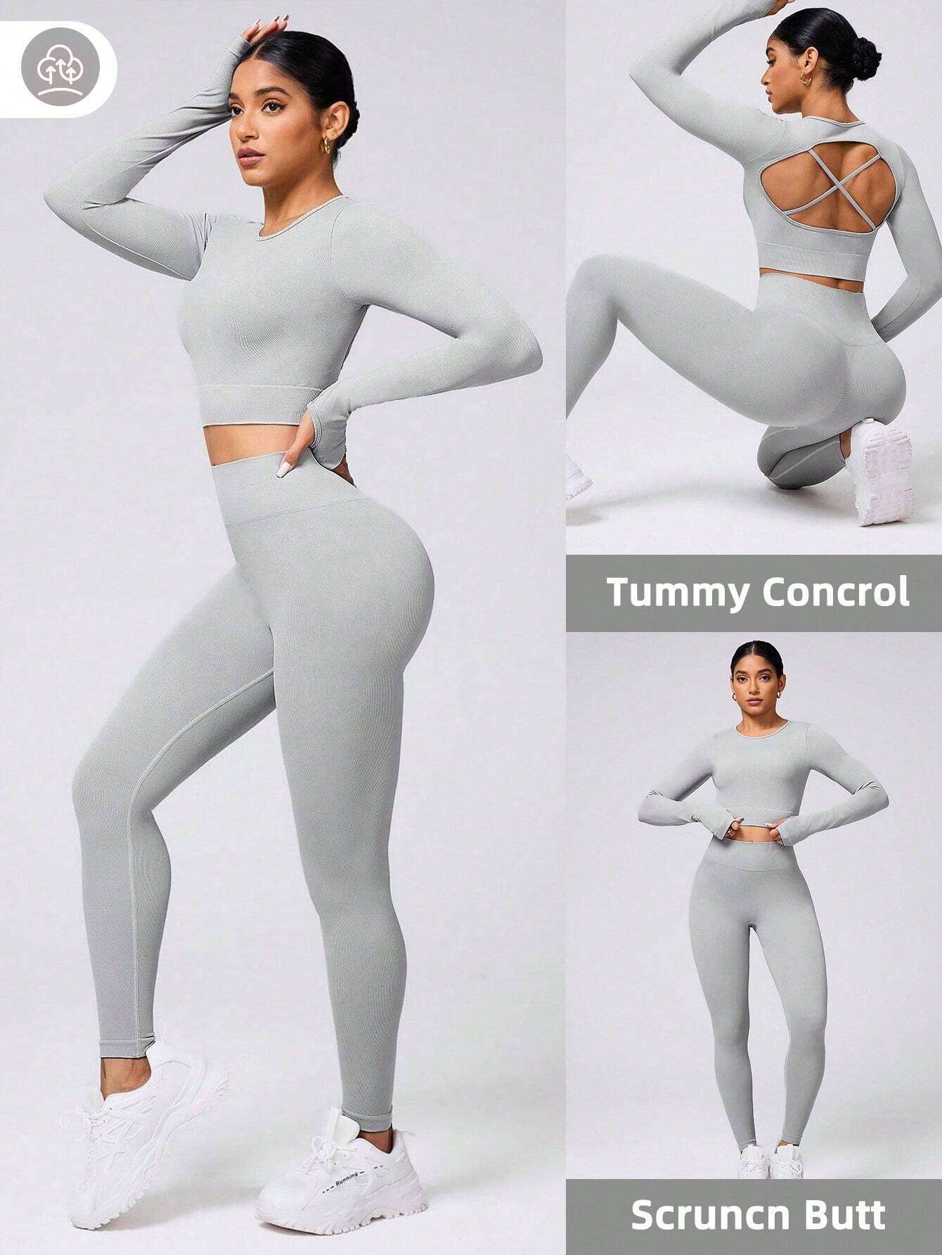 Solid Color Crew Neck Long Sleeve Simple Top And Long Pants Set