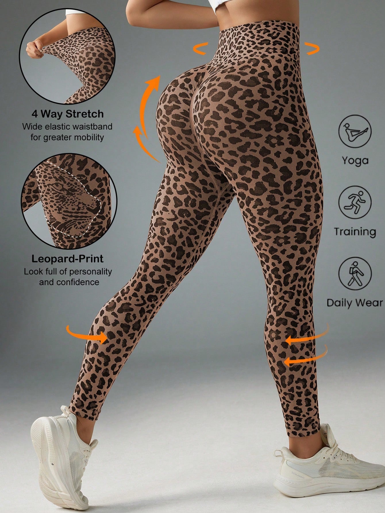 High Waisted Leopard Print Elastic Sports Leggings