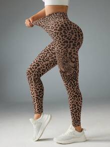 High Waisted Leopard Print Elastic Sports Leggings