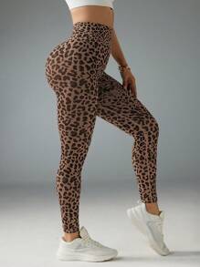 High Waisted Leopard Print Elastic Sports Leggings