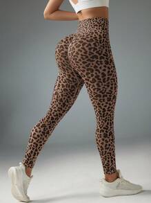 High Waisted Leopard Print Elastic Sports Leggings