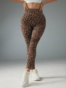 High Waisted Leopard Print Elastic Sports Leggings