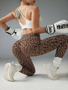 High Waisted Leopard Print Elastic Sports Leggings