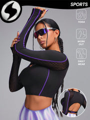 3D Curve Stereo Contrast Stitch & Breathable Zebra Mesh Cut Out Sports T-Shirt