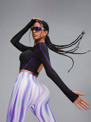 3D Curve Stereo Contrast Stitch & Breathable Zebra Mesh Cut Out Sports T-Shirt