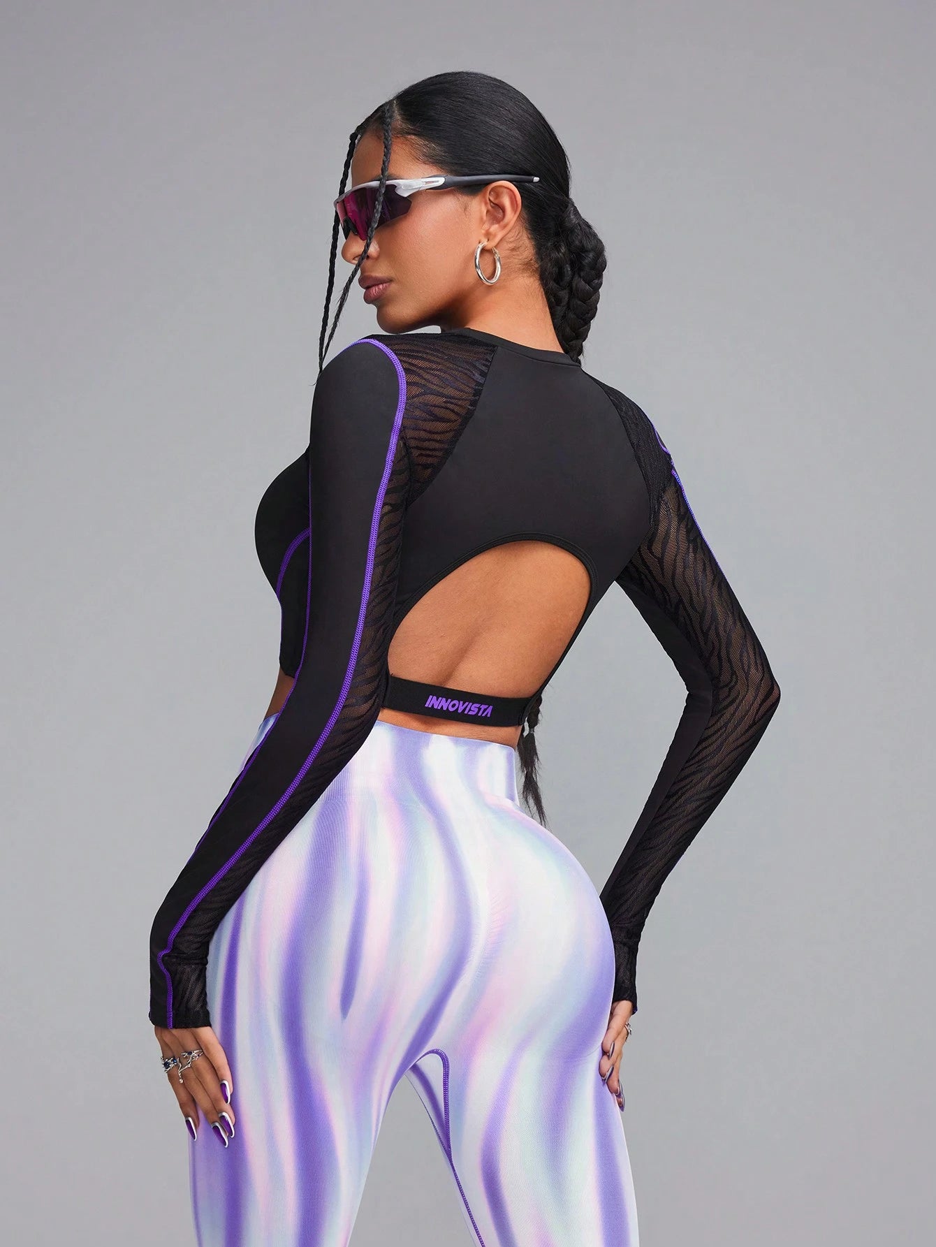 3D Curve Stereo Contrast Stitch & Breathable Zebra Mesh Cut Out Sports T-Shirt