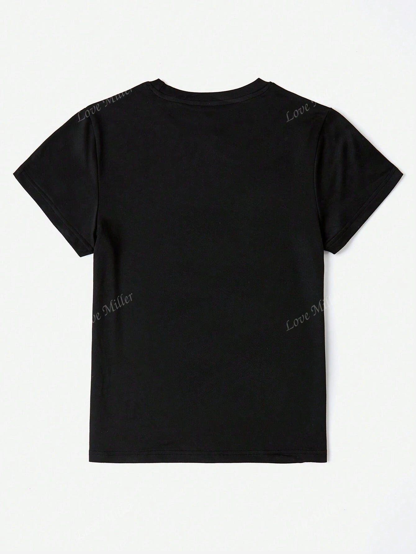 Cat Letter Print Round Neck Short Sleeve T-Shirt