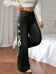 Loose Fit Side Tie Pocket Design Wide Leg Jeans