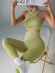 Contrast Trim Round Neck Sleeveless Casual Top And Long Pants Sports Suit