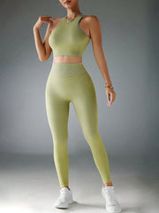 Contrast Trim Round Neck Sleeveless Casual Top And Long Pants Sports Suit