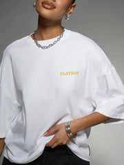Playboy Magazine Cover Graphic Print Boxy Sleeve T-Shirt