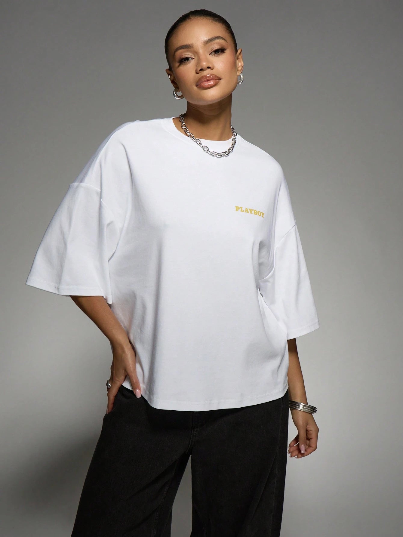 Playboy Magazine Cover Graphic Print Boxy Sleeve T-Shirt