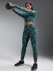 Elastic Seamless Front Zipper Cropped Top And Leggings Sports Set