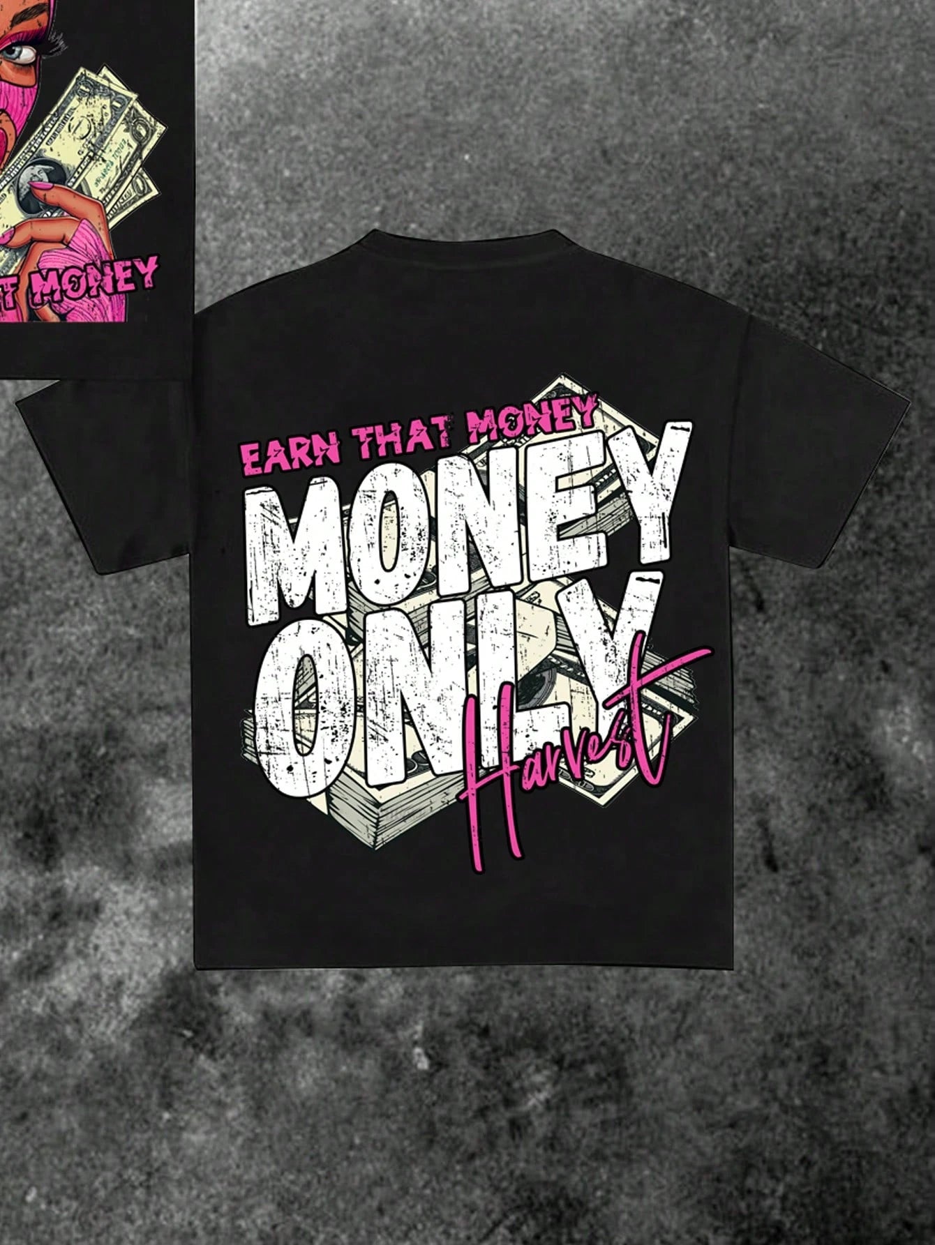 Money Letter Graphic Round Neck Short Sleeve T-Shirt