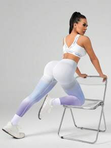 High Waist Gradient Color Elastic Fitness Leggings