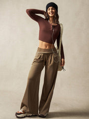 Round Neck Long Sleeves Hollow Buttons At Back Sports Tee