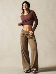Round Neck Long Sleeves Hollow Buttons At Back Sports Tee