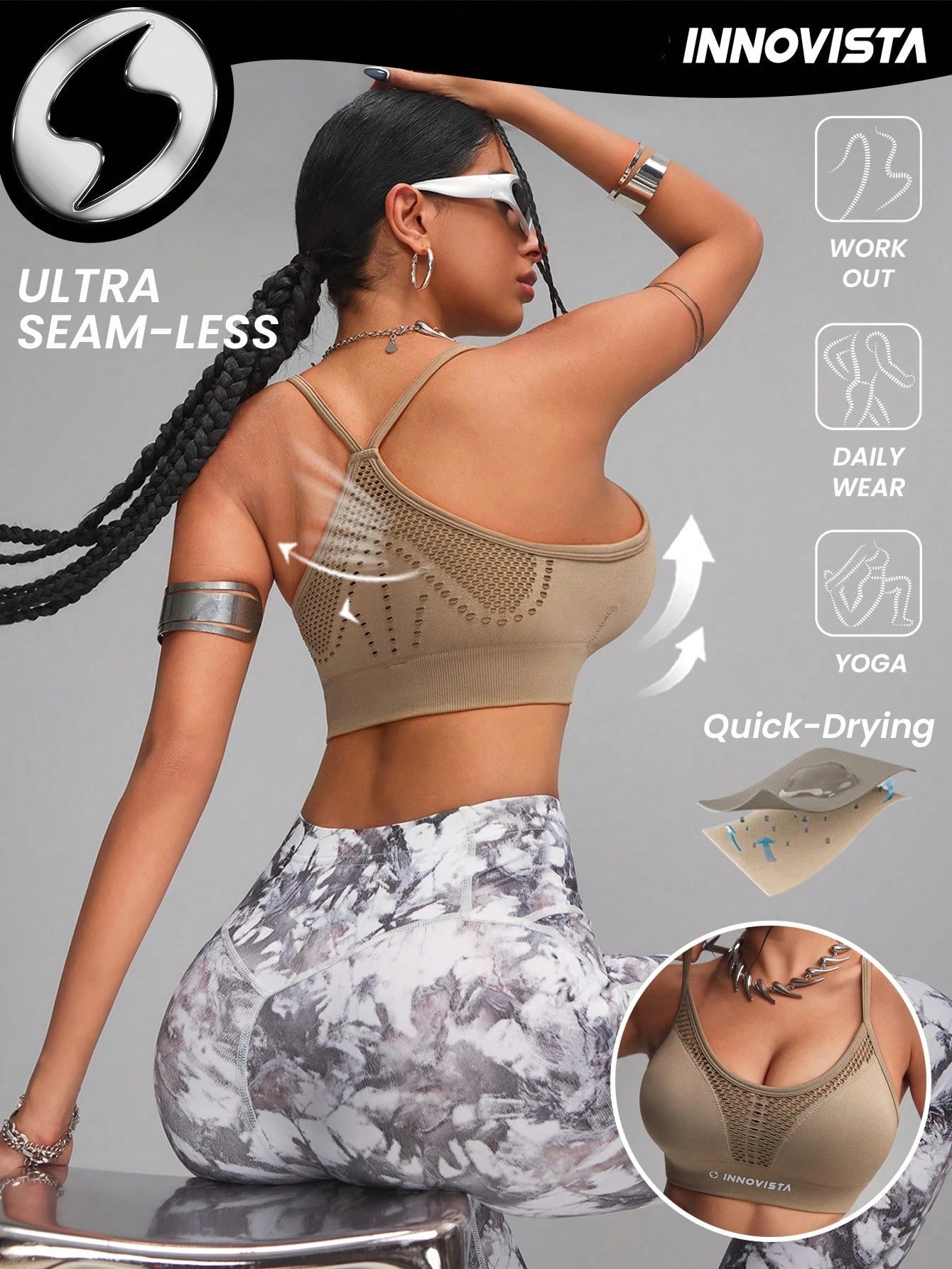 Hollow Out Breathable Mesh Cut Out High Elastic Seamless Sports Bra