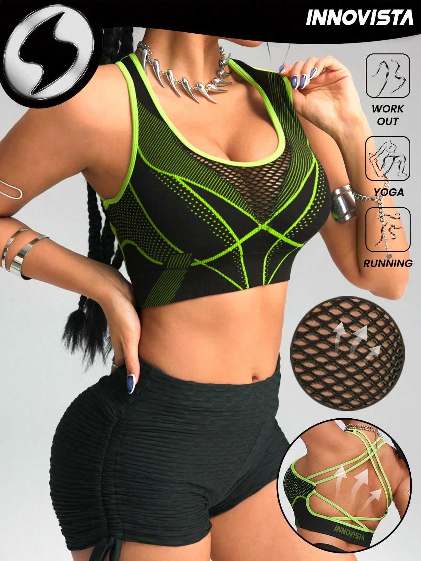 Breathable Mesh Seamless High Elastic Sports Bra