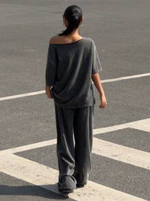 Loose Asymmetric Neck Top And Wide Leg Pant
