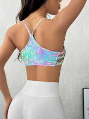 Spaghetti Strap Hollow-Out Print Sports Bra