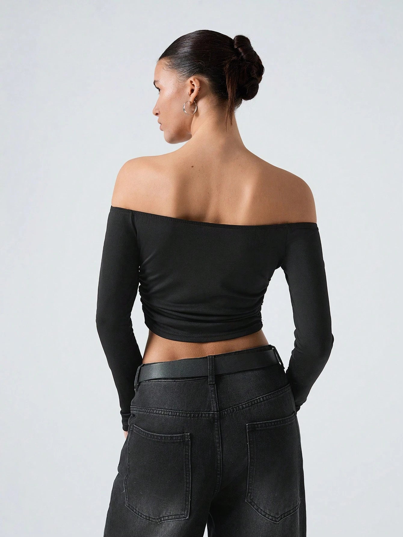 Off-Shoulder Ruffled Cropped T-Shirt