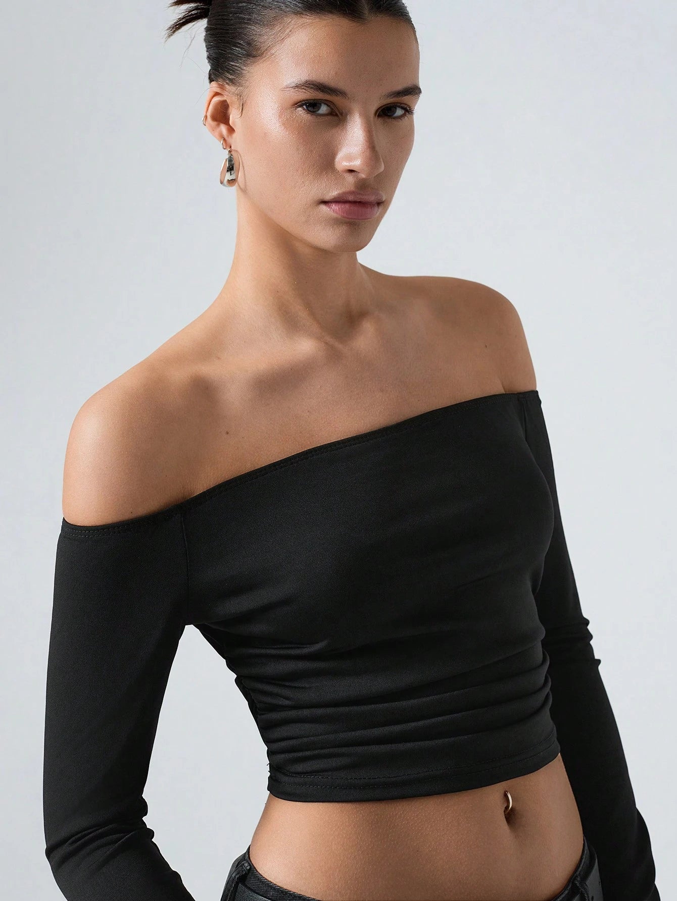 Off-Shoulder Ruffled Cropped T-Shirt