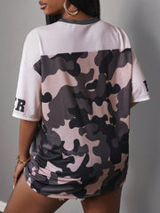 Loose Camo Numeric Print Mesh T-Shirt