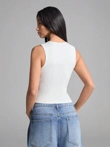 Color block Plain Cutout Zipper Front Tank Top