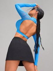 High Elastic Hollow Out Breathable Backless Cropped- Long Sleeve Sports Tshirt