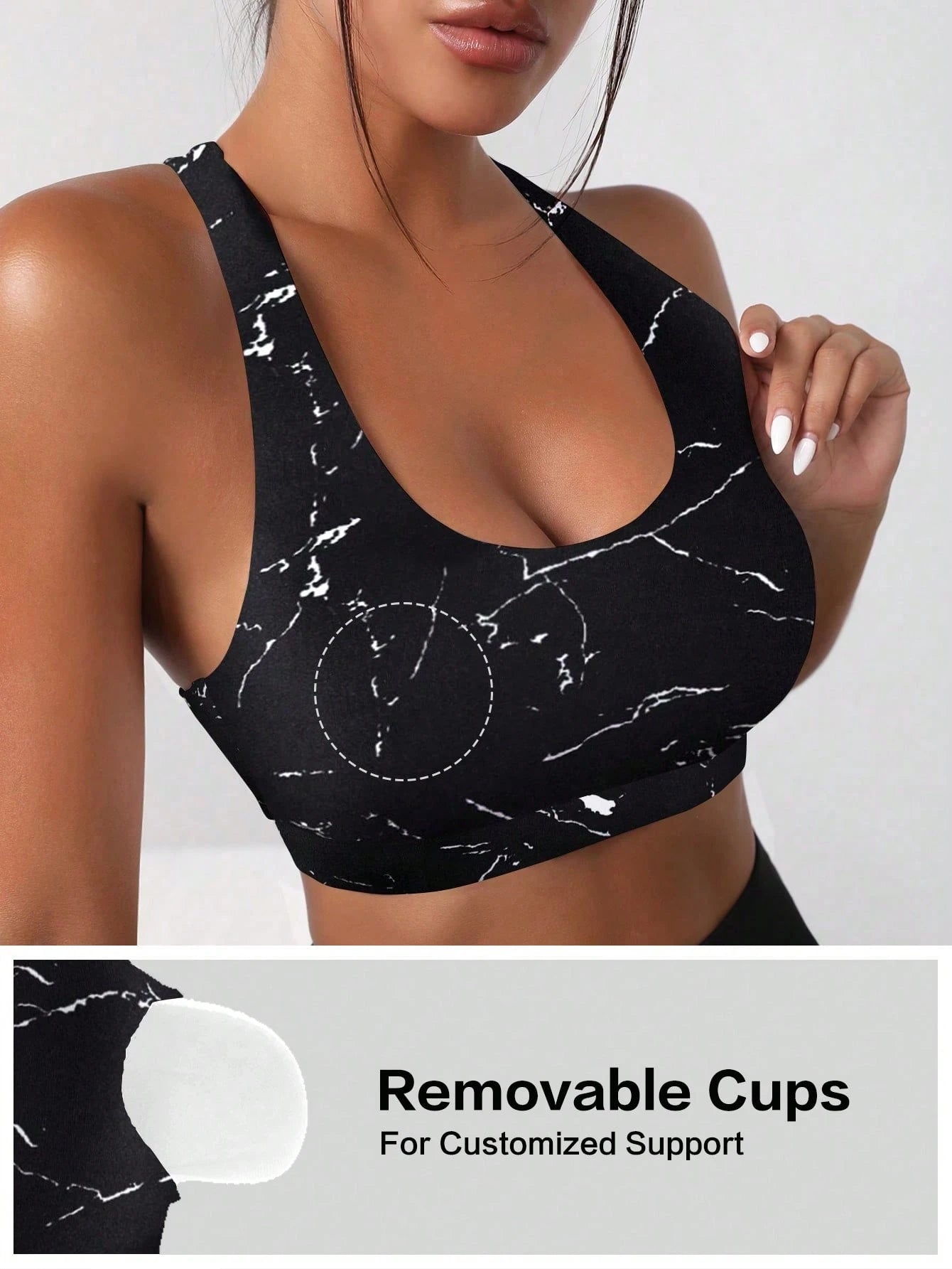 Marble Print Cut Out Back Sports Bra