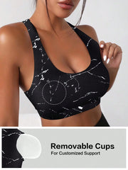 Marble Print Cut Out Back Sports Bra