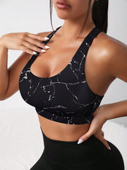 Marble Print Cut Out Back Sports Bra