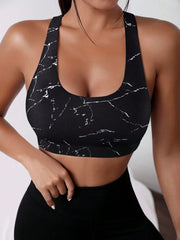 Marble Print Cut Out Back Sports Bra