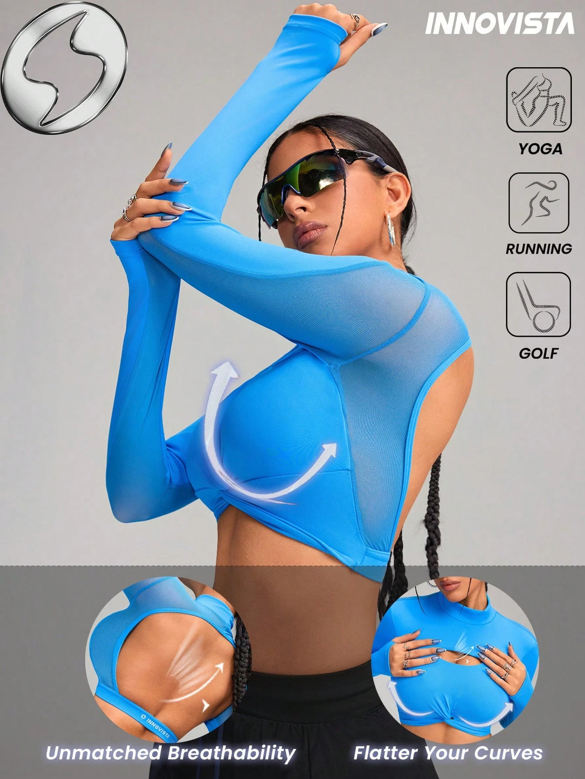 High Elastic Hollow Out Breathable Backless Cropped- Long Sleeve Sports Tshirt