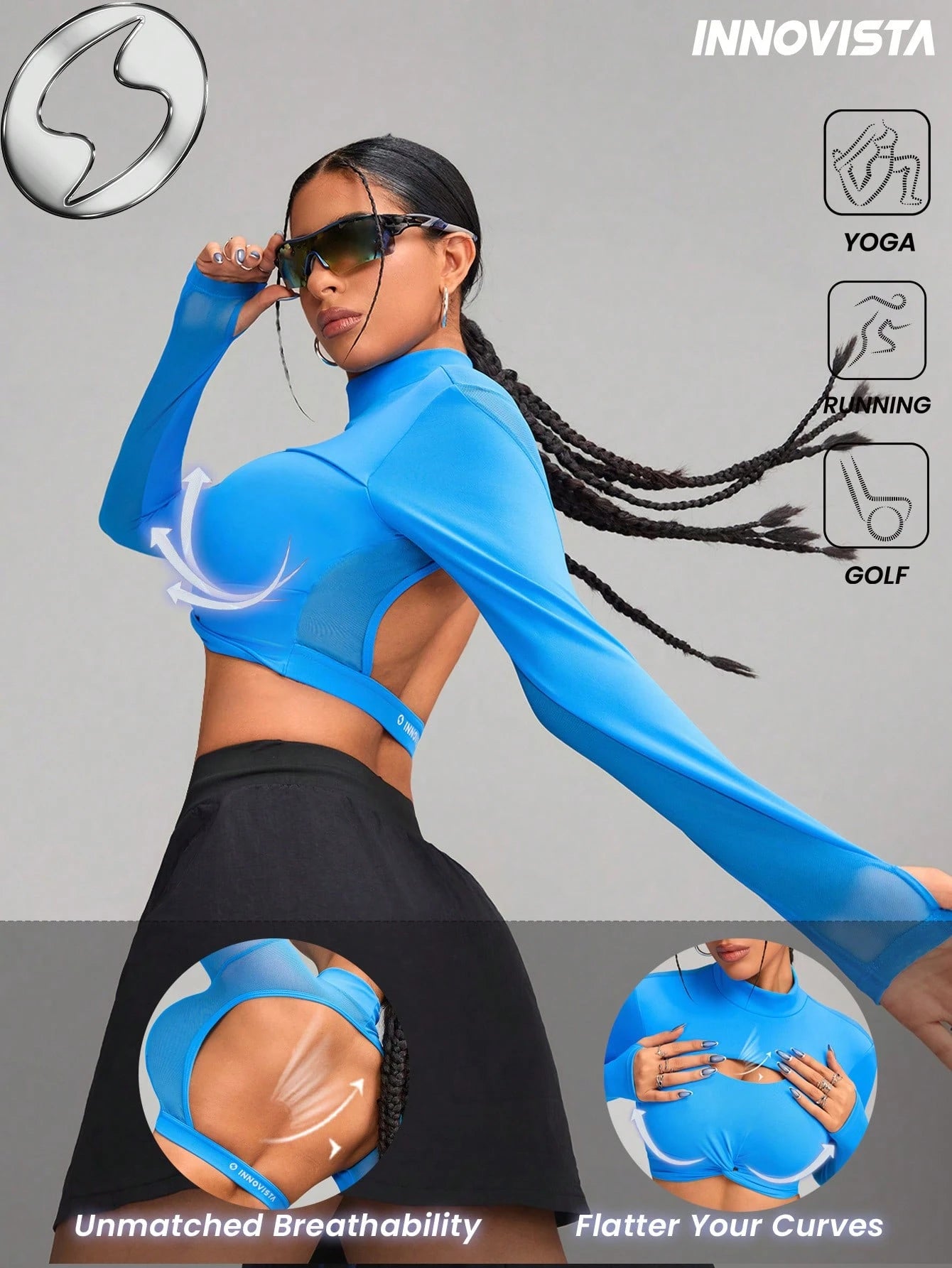 High Elastic Hollow Out Breathable Backless Cropped- Long Sleeve Sports Tshirt