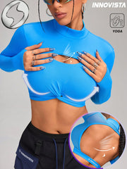 High Elastic Hollow Out Breathable Backless Cropped- Long Sleeve Sports Tshirt