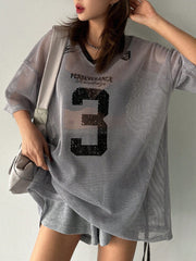 Number Print Short Sleeve Sports Jersey T-Shirt