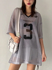 Number Print Short Sleeve Sports Jersey T-Shirt