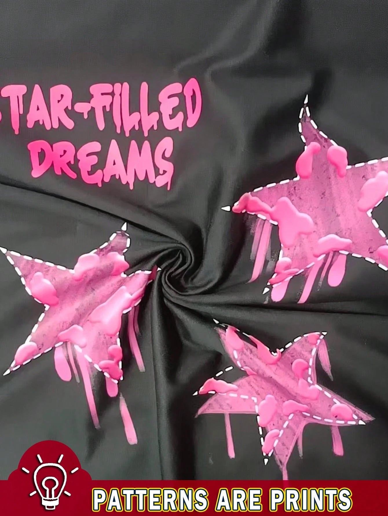 Pink Star Pattern Loose Round Neck Short Sleeve T-Shirt