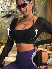 High Elastic Backless Breathable Mesh Cut Out Cropped Long Sleeve Sports T-shirt